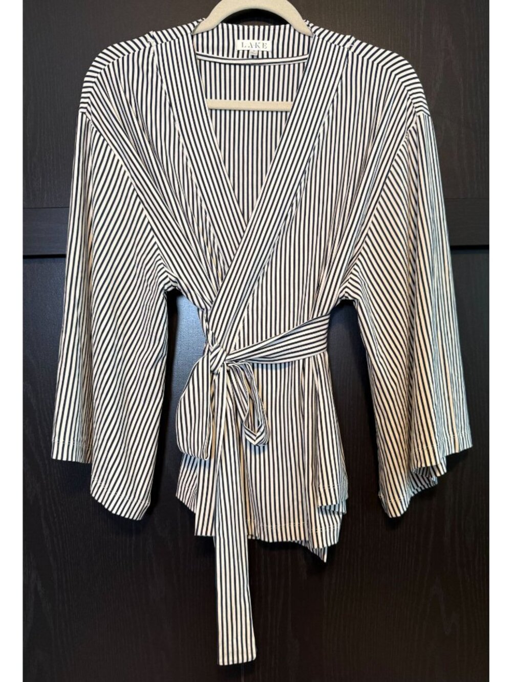 LAKE Dream Modal Kimono Wrap Pajama Top Blue White Stripe Medium Sleepwear Soft